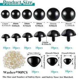 MFCGHXR DIY Craft Supplies - 90-Piece Set of Large Black Safety Eyes and Noses for Teddy Bears, Plush Toys, and Amigurumi Creations