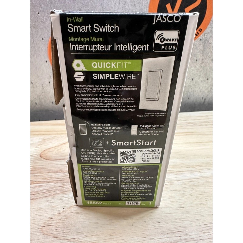 Jasco Smart Switch Wave Plus 46562 Interrupter Intelligent White Or