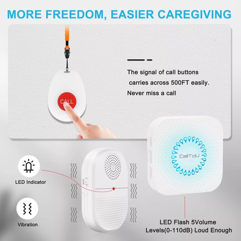 CallToU Wireless Caregiver Pager Call Button for Hard of Hearing