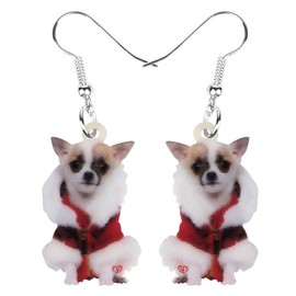 WEVENI Acrylic Christmas Costume Chihuahua Dog Earrings Dangle Drop Pet Jewelry For Women Girls Charm Gift (Brown)