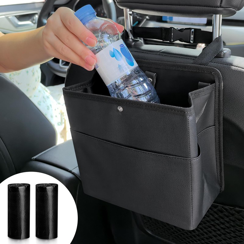 Accmor Car Trash Can with Pocket, Small Vehicle Dustbin Automotive