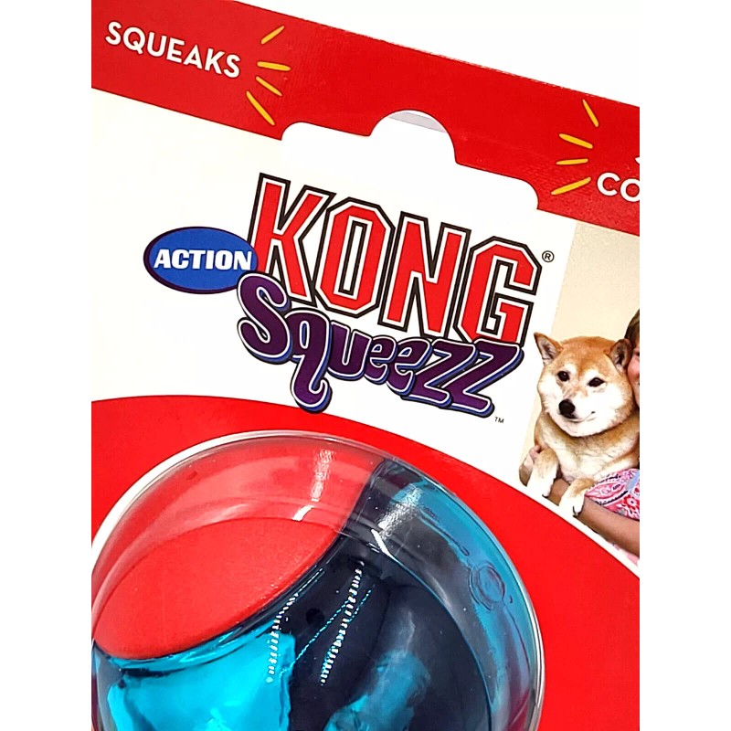KONG Squeezz Action Ball MEDIUM Red 3 Pack Squeaky Dog