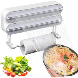 Wall Roll Holder, Aluminium Foil Dispenser and Freshness, 3-in-1 Magnetic Cling Film Dispenser, Foil Cutter, Kitchen with Kitchen Roll Holder for Kitchen, Fridge