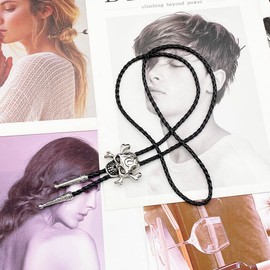 JPJZY BRBAM Western Cowboy Skull Bolo Tie Characteristic Skeleton Pendant Bolo Tie Necktie for Men's Jewelry Collection (Style 1 - Silver)