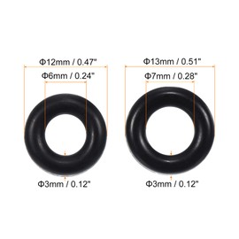 sourcing map Nitrile Rubber O-Rings 12mm 13mm OD 6mm 7mm ID 3mm Thick Seal Gasket, Black 100in1 Set