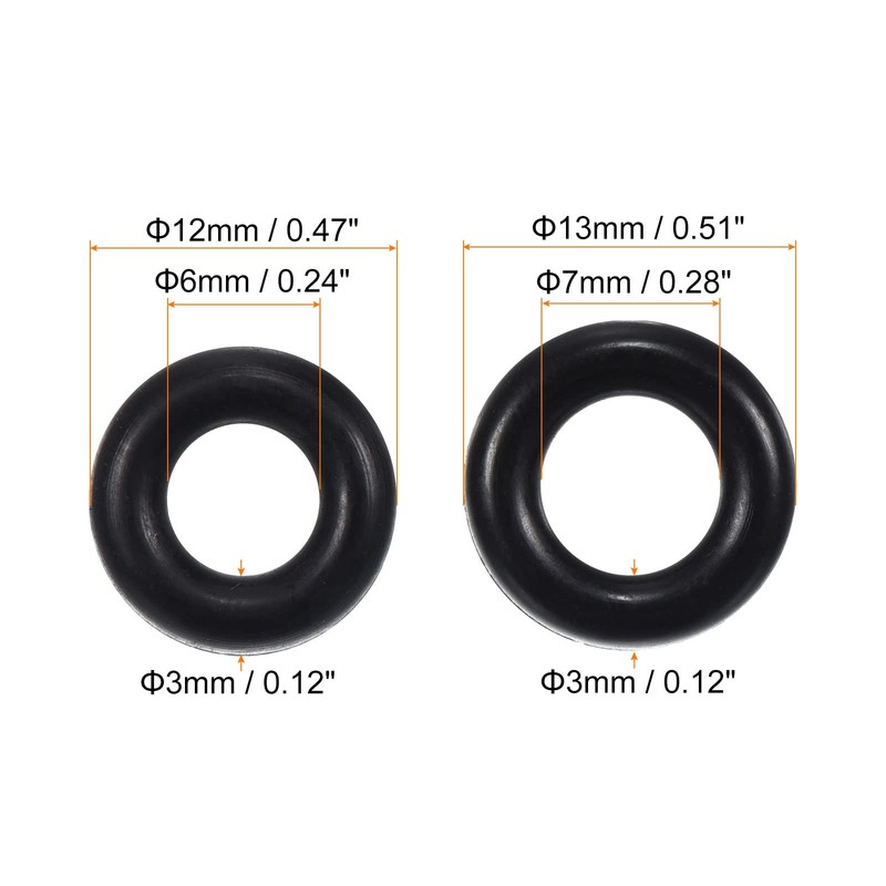 sourcing map Nitrile Rubber O-Rings 12mm 13mm OD 6mm 7mm