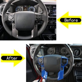 LLKUANG Car Steering Wheel Moulding Chrome Cover Trims Stickers Fit for Toyota Tundra 2014-2021 Tacoma 2016-2022 ABS Steering Wheel Cover Trim Accessories(Blue,3+3 Holes Style)