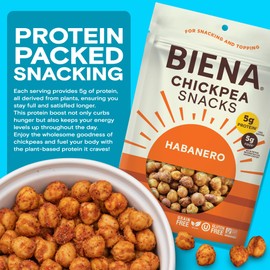 BIENA Chickpea Snacks - Crunchy Roasted Chickpeas - High Fiber Vegan Protein Snacks for Adults and Kids - 4-Pack, 5 Ounce - Habanero