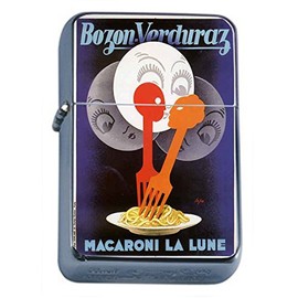 Silver Flip Top Oil Lighter Vintage Poster D-092 Bozon Verduraz Macaroni La Lune
