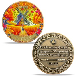 1 Year Sobriety Coin Gifts | Maple Leaf Windmill AA Chip Medallion with Inspirational Quote | Narcotics Alcoholics Anonymous Anniversary Sobriety Gifts for Men Women in Recovery
