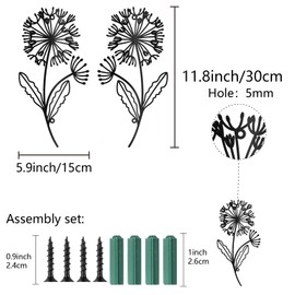 CREATCABIN Dandelion Metal Wall Art Iron Flower Wall Decor Hanging Black Hollow Out Symmetry Silhouette Ornament Iron Sign for Yoga Studio Indoor Outdoor Home Office Decoration Gift Black 11.8x6Inch