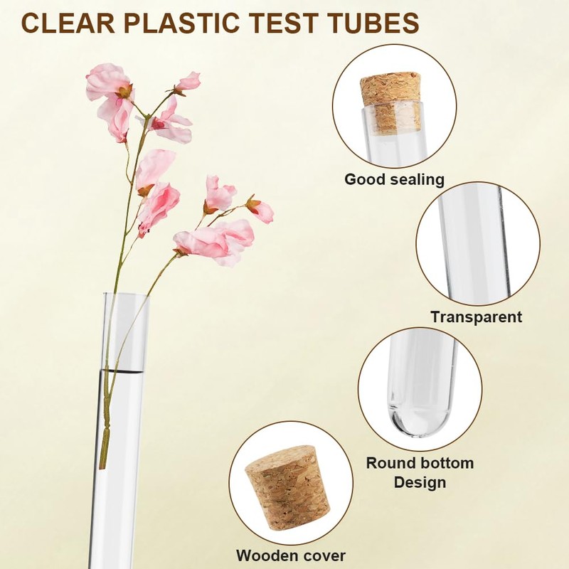 OFFCUP Plastic Test Tubes, 20pcs Test Tubes with Cork Stoppers,
