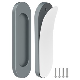 MeBantoo 2 Pack Self-Stick Door Handles, 4 Inch Aluminum Alloy Self Adhesive Flat Finger Pulls, No Drill Cabinet Knobs for Drawer, Sliding Glass/Barn/Closet/Balcony Doors (2, Grey)