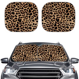Binienty Animal Leopard Cheetah Stripe Print Auto Windshield Sun Shade- Blocks UV Rays Sun Visor Mat, 2 Pieces Foldable Car Sunshade