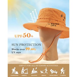 TOP-EX UPF 50 Sun Hat Women Wide Brim UV Protection Ladies Waterproof Rain Hat Safari Hat Foldable Outdoor Sunhat for Safari Fishing with Ponytail Hole Orange M/L