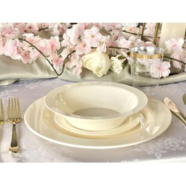 " OCCASIONS " 40 Pieces Plates Pack, Heavyweight Disposable Wedding Party Plastic Bowls (14 oz Soup Bowl, Plain Ivory)