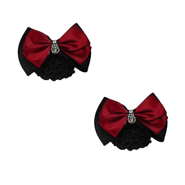 French Hair Net Bun Cover with Bow Clips, 2-Piece Set,