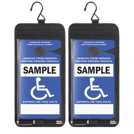 GUSHBIN Handicap Placard Holder for Auto - Clear Disabled Parking Permit Sign Protector Cover with Hanger Multiple Organizer Pockets for Car Sun Visor with Pen Holder,Note Paper Slot,2 Packs
