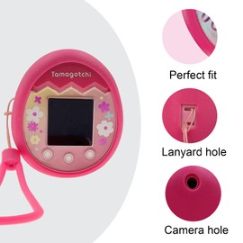 xcivi Silicone Cover and Lanyard for Tamagotchi Pix Virtual Interactive Pet Game Machine, Silicone Shell Compatible with New Tamagotchi PIX (Pink-Pink)