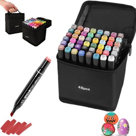 48 Colors Dual Tips Alcohol Markers,Art Markers with Pen Holder, Alcohol Markers Brush Tip, For Painting, Coloring, Drawing and Sketching, Suitable for Beginners Boys Girls Students Artists Adults