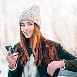 SATINIOR 3 Pairs Winter Knitted Convertible Fingerless Gloves Knit Flip Fingerless Gloves with Fingers Gloves with Cover for Women Men (Vivid Colors)