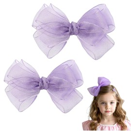 15cm Double-Layer Organza Hair Bow Clips - 2 Pack Premium Alligator Texture Bows for School Formals/Christmas Pageants | Hypoallergenic Hair Accessories for Girls & Mums