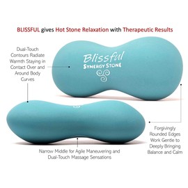 Blissful (Turquoise Blue)(Single) Synergy Stone - Contoured Hot Stone Massage Tool with Radiant Heat - Relaxing and Therapeutic for Neck, Back, Legs, Feet - Matte Surface for on Skin with Oil only