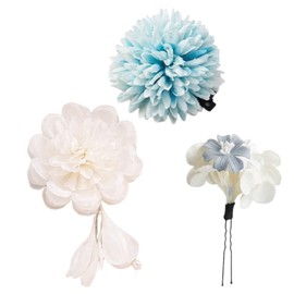 PrimeBlis 3 Piece Coming-of-Age Ceremony, Hair Clip, U-Pin, Flower, Hair Accessory, Coming-of-Age Ceremony, Wedding, Shichi-Go-San Summer Festival, Fireworks Festival, Flower Viewing, New Year, Graduation Ceremony, Reception, Party, Hair Ornament, Headdress (Blue)