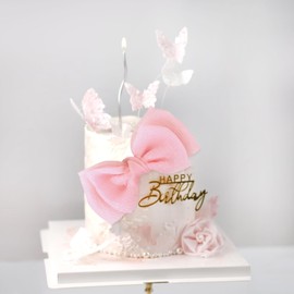 Ercadio 1 PCS Light Pink Bowknot Cupcake Toppers Bowknot Table Centerpiece Decorations Picks for Baby Shower Wedding Kids Birthday Party Supplies