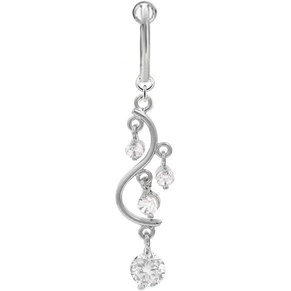 playful piercings Fake Belly Navel Non Clip on Cz Clear gem Unique Vine Dangle Ring