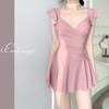 Women's Stylish Short-Sleeve One-Piece Swim Dress - Tummy Control, Modest Style, Plus Size R57 M (45.00 Kg-50.00 Kg/Pink 2ea