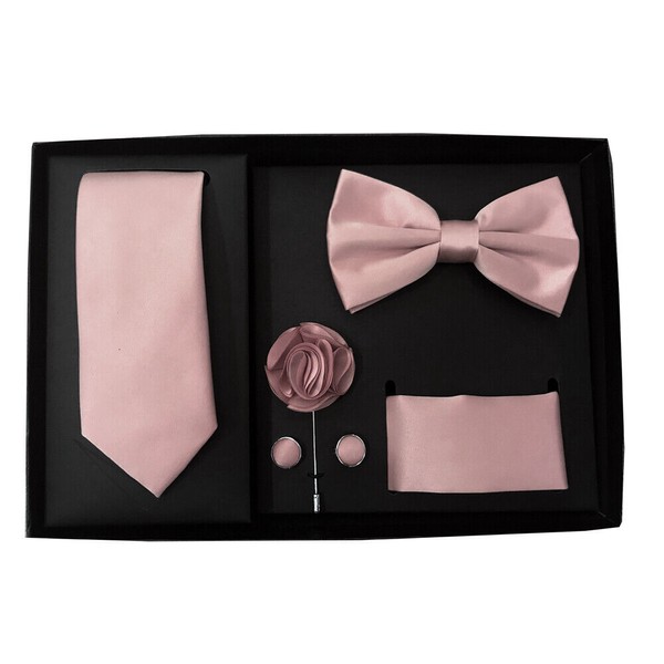 New Men's necktie bowtie hankie cufflinks lapel pin 5 pc Gift Mauve Dusty Pink