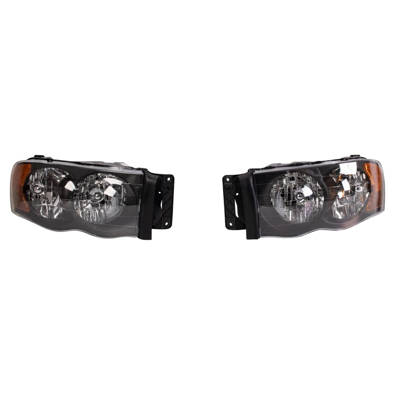 TRQ 2 Piece Headlight Assembly Set Halogen Black Bezel Driver