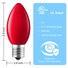 25 Pack C9 Opaque Multicolor Replacement Christmas Lights Bulbs Vintage Incandescent Red Green Blue White Orange Glass for Xmas String Lights Outdoor Indoor Holiday Decorations, E17 Base, 7 Watt