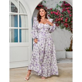 EYWOL Spring Dresses for Women 2025 Prom Dress Flowy Long Sleeve Maxi Dress Flower Dresses for Women Purple