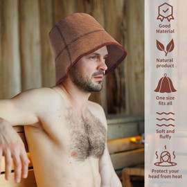 Metnuora Bucket Sauna Hat 2-Pack, Wool Sauna Hat for Women and Men Russian Banya Hat - Ultra Soft, Breathable for Bath Sauna Accessories-Light Brown