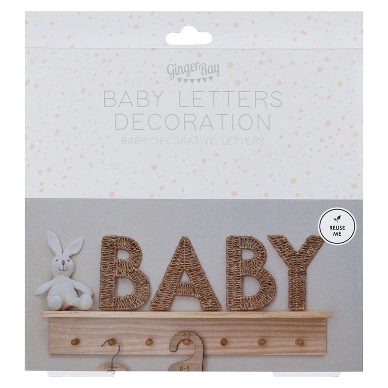 Ginger Ray Shower Wicker Baby Sign Nursery Decoration, Brown