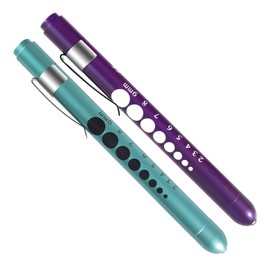 ALMOCN 2 Pack Nurse Medical Reusable Pen Light White Light with Pupil Gauge and Ruler Teal and Purple