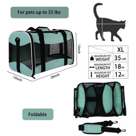 Cat Carrying Case - Pet Carrier Airline Approved, Protable and Breathable Pet Travel Carrier Removable Fleece Pad, Collapsible Cat Carrier Dog Carrier for Medium Cats Small Cats Dogs(X-Large, Green)