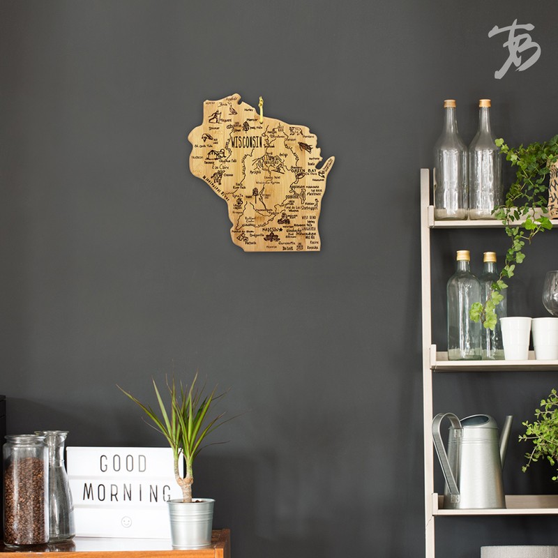 Totally Bamboo Destination Wisconsin State Shaped Serving and Cutting Board,