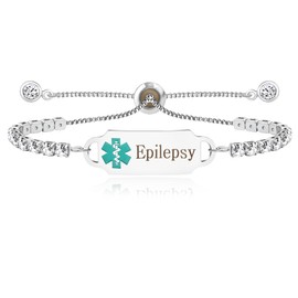 Uloveido Epilepsy Awareness Bracelet Adustable - Cubic Zirconia Tennis Health Alert Medical Bracelets for Women YA4662