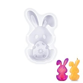 Rabbit Holding Egg Easter Silicone Molds for Crafts Epoxy Resin Molds Silicone Bunny Mold Candle Molds Rabbit Egg Mold Rabbit Candle Mold Animal Soap Molds Resin Mold Bunny Ornament Room Home Decor