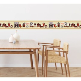 Grace & Gardenia Basket and Kitchenware Peel and Stick Wallpaper Border 15ft (Yellow Orange Burgundy, 10 inch)