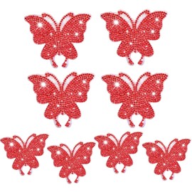 8PCS Bling Car Stickers, Crystal Rhinestone Butterfly Decals, Shiny Automotive Interior Exterior Sticker for Women, Universal Decoration for Car Body Bumper Window Laptop (Red)
