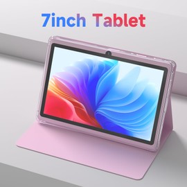 Android 14 Tablet 7 inch Tablets with Case, 8GB RAM 32GB ROM 1TB Expand, Quad-Core Processor Tablet PC, 1024 x 600 IPS Screen, Dual Camera, 3000mAh Battery, Bluetooth, WiFi, GMS, Widevine L1, Pink