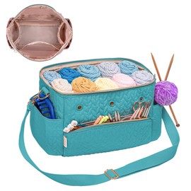 KarSyon Crochet Bag Yarn Storage Organizer Knitting Bag For Crocheting Accessories Crochet Hook Case Gifts For Crafters (Teal-2)