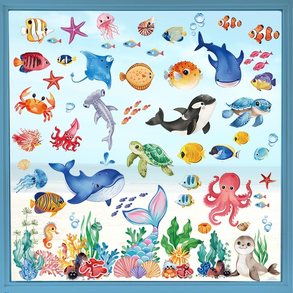 wondever Ocean Animal Cartoon Sea Life Window Clings Under The