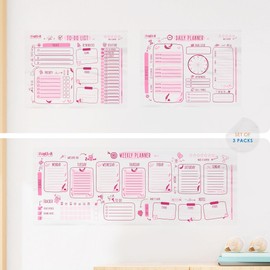 WallJOY Dry Erase Board Calendar for Wall - 3-Pack Weekly, Daily, and To-Do Planner, Reusable Clear Large Whiteboard, Adhesive-Free Sticks to Any Smooth Surface for Family Planning, Home & Office