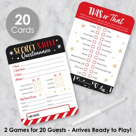 Big Dot of Happiness Secret Santa Fill-In Questionnaire Form - Christmas Gift Exchange Party Cards - Activity Duo Games - Set of 20
