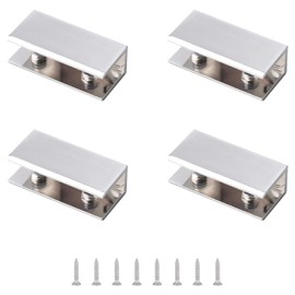 UFURMATE Glass Clamp, 4Pcs Adjustable Rectangle Glass Shelf Bracket Polished Chrome Zinc Alloy Glass Shelf Clamp Clips Wall Mounted Glass Shelf Supports Mounting Brace for 10-12mm Thick Glass